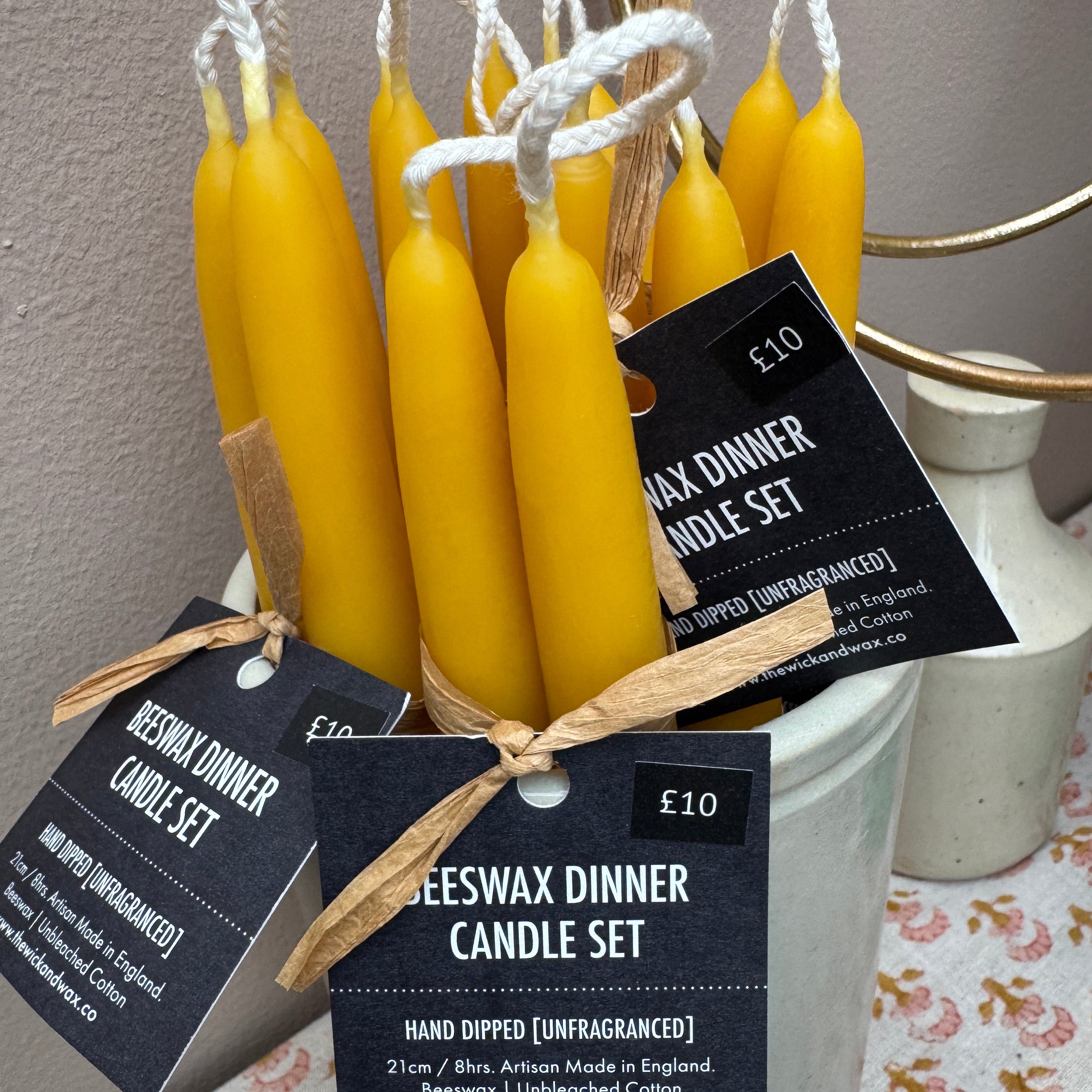 Large Hand Dipped Natural Beeswax Dinner Candles | Taper | Non Dripping