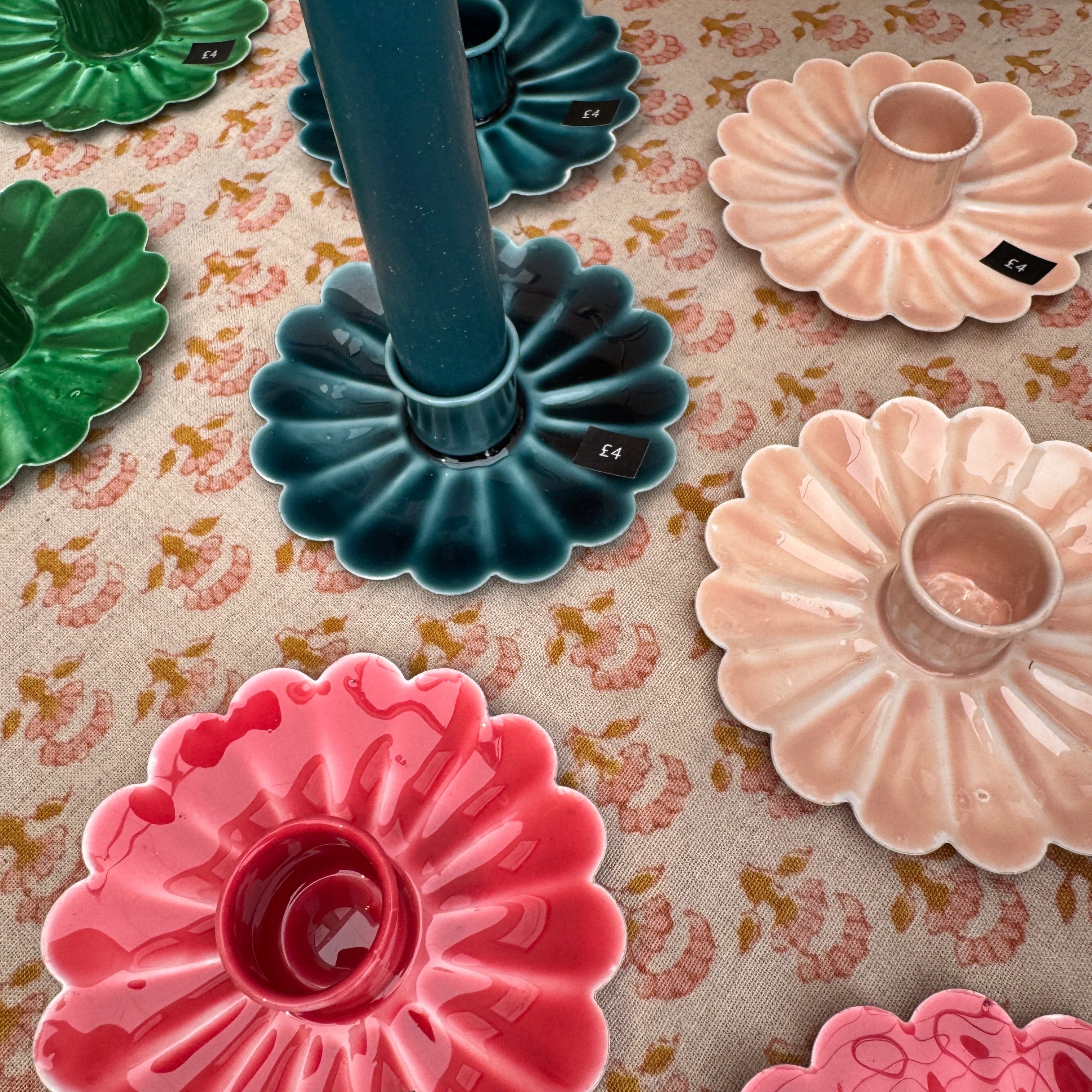 Flat Flower Candle Holder - (Enamel/Cast Metal)