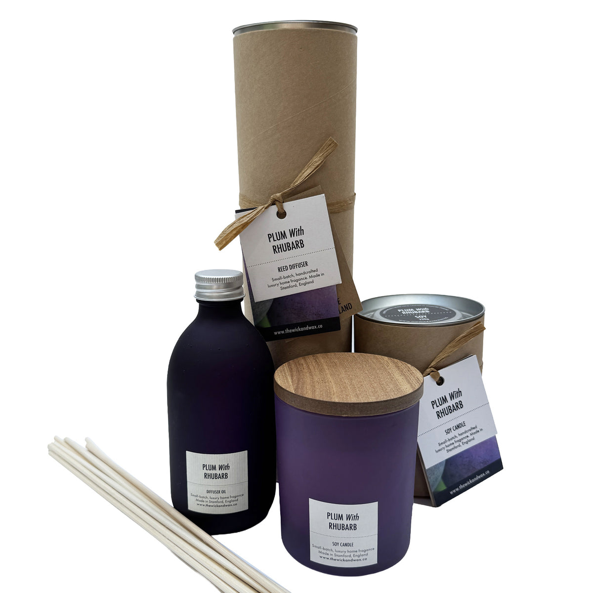 Plum With Rhubarb candle and reed diffuser gift bundle UK – The Wick & Wax Co.