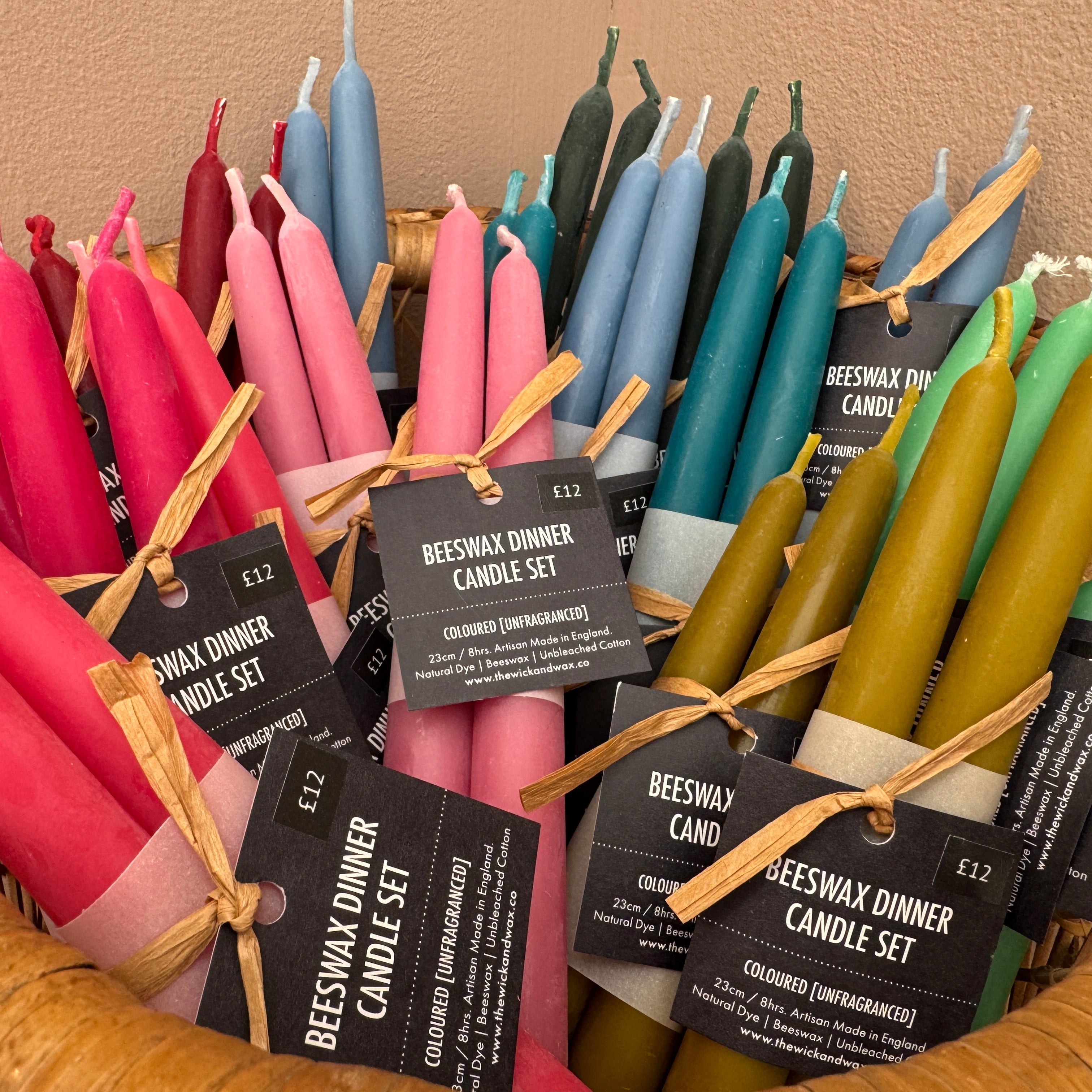 Large Handmade Beeswax Dinner Candles - Coloured | Taper | Non Dripping